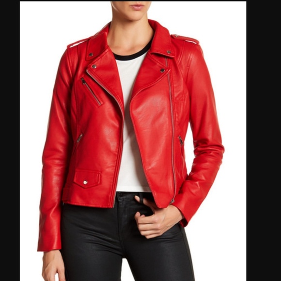 Philosophy Apparel Jackets & Blazers - Philosophy Apparel Moto Jacket Red Vegan Leather Silver Hardware Lined XS NWT